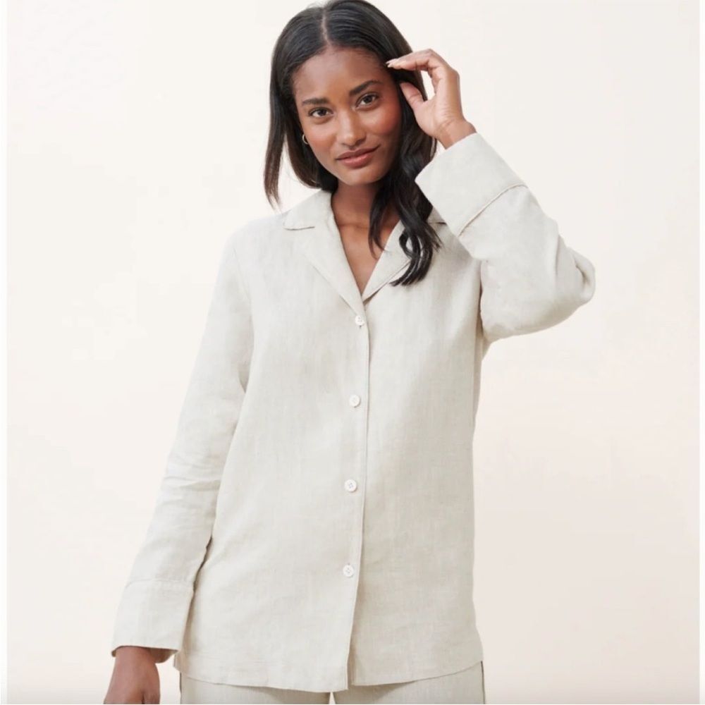 Jenni Kayne Breeze Linen Button Down Top XL White Neutral Coastal Euro